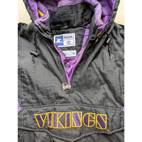 Minnesota Vikings 90s STARTER 1/2 puffer Pullover M blk purple NFL Pro vintage - Picture 4 of 5